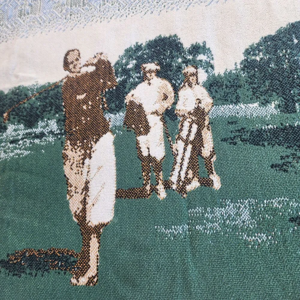 Vintage Golf Tapestry Throw‎ Blanket 67x45 Argyle Fringe Woven Scenic